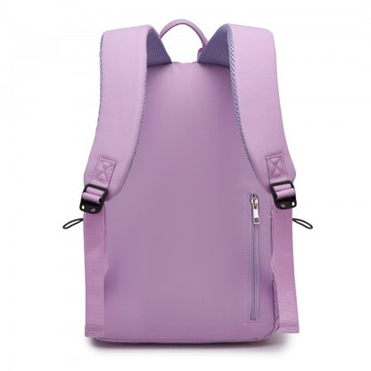 BPK2606 - KONO Stylish Solid-Color Casual Backpack for School and Weekend Trips with Multi-Pocket Storage - Purple