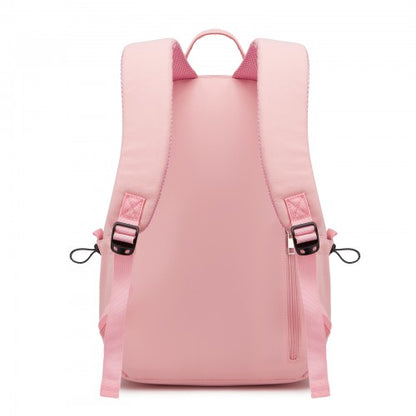 BPK2606 - KONO Stylish Solid-Color Casual Backpack for School and Weekend Trips with Multi-Pocket Storage - Pink