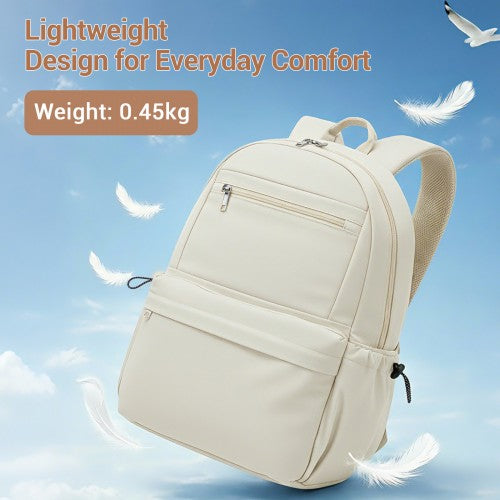 BPK2606 - KONO Stylish Solid-Color Casual Backpack for School and Weekend Trips with Multi-Pocket Storage - Beige