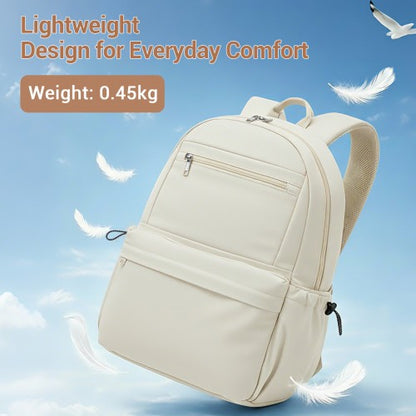 BPK2606 - KONO Stylish Solid-Color Casual Backpack for School and Weekend Trips with Multi-Pocket Storage - Beige