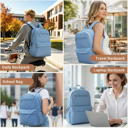 BPK2606 - KONO Stylish Solid-Color Casual Backpack for School and Weekend Trips with Multi-Pocket Storage - Blue