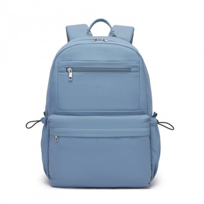 BPK2606 - KONO Stylish Solid-Color Casual Backpack for School and Weekend Trips with Multi-Pocket Storage - Blue