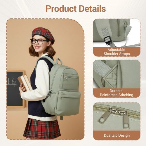 BPK2606 - KONO Stylish Solid-Color Casual Backpack for School and Weekend Trips with Multi-Pocket Storage - Green