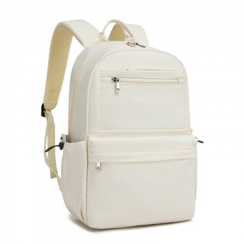 BPK2606 - KONO Stylish Solid-Color Casual Backpack for School and Weekend Trips with Multi-Pocket Storage - Beige