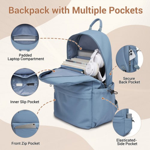 BPK2606 - KONO Stylish Solid-Color Casual Backpack for School and Weekend Trips with Multi-Pocket Storage - Blue
