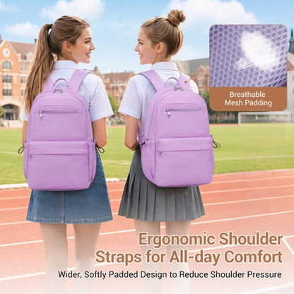 BPK2606 - KONO Stylish Solid-Color Casual Backpack for School and Weekend Trips with Multi-Pocket Storage - Purple