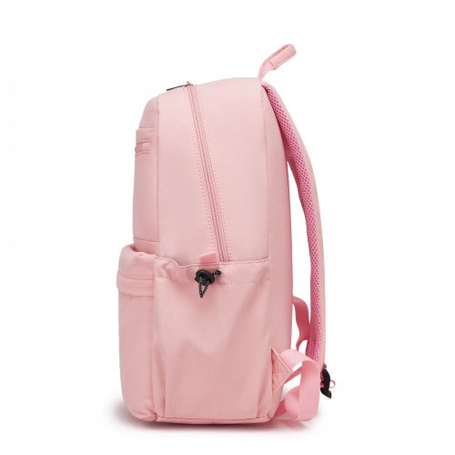 BPK2606 - KONO Stylish Solid-Color Casual Backpack for School and Weekend Trips with Multi-Pocket Storage - Pink
