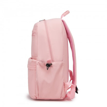 BPK2606 - KONO Stylish Solid-Color Casual Backpack for School and Weekend Trips with Multi-Pocket Storage - Pink