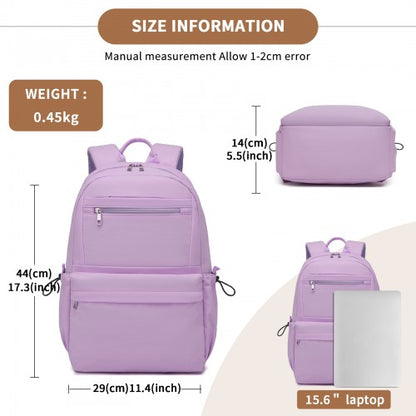 BPK2606 - KONO Stylish Solid-Color Casual Backpack for School and Weekend Trips with Multi-Pocket Storage - Purple