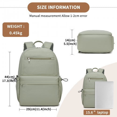 BPK2606 - KONO Stylish Solid-Color Casual Backpack for School and Weekend Trips with Multi-Pocket Storage - Green