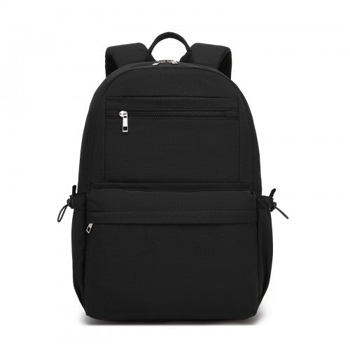 BPK2606 - KONO Stylish Solid-Color Casual Backpack for School and Weekend Trips with Multi-Pocket Storage - Black