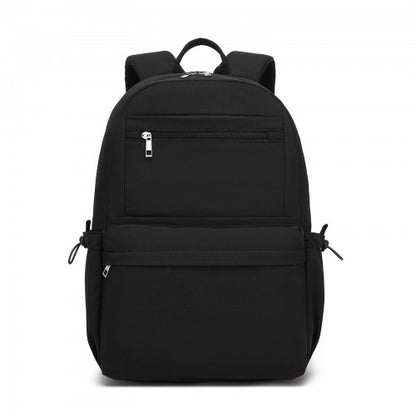 BPK2606 - KONO Stylish Solid-Color Casual Backpack for School and Weekend Trips with Multi-Pocket Storage - Black