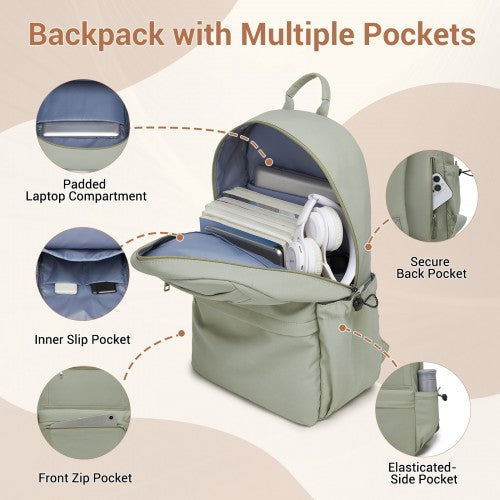 BPK2606 - KONO Stylish Solid-Color Casual Backpack for School and Weekend Trips with Multi-Pocket Storage - Green