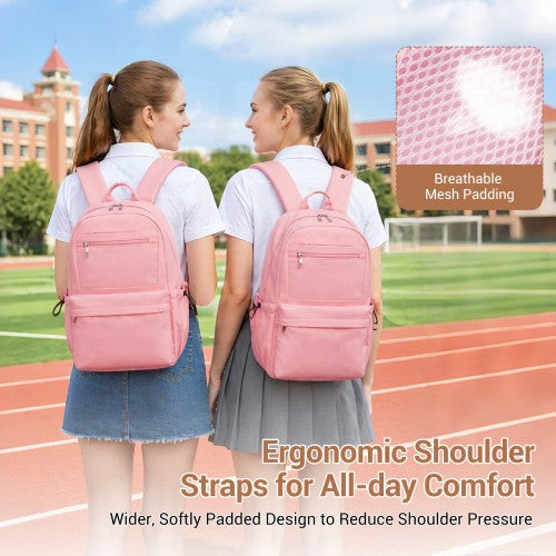 BPK2606 - KONO Stylish Solid-Color Casual Backpack for School and Weekend Trips with Multi-Pocket Storage - Pink