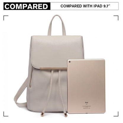 BPM2427 - Miss Lulu Stylish Faux Leather Backpack Secure Daypack with Magnetic Snap Closure Fashionable PU Leather Travel Bag - Light Grey