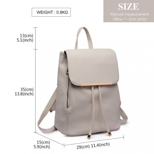 BPM2427 - Miss Lulu Stylish Faux Leather Backpack Secure Daypack with Magnetic Snap Closure Fashionable PU Leather Travel Bag - Light Grey