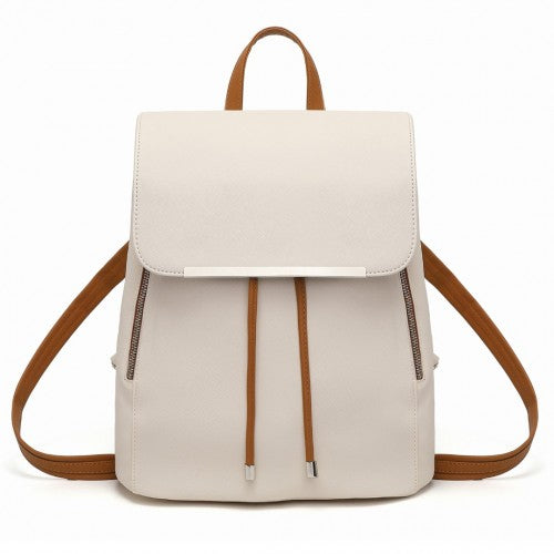 Miss Lulu BPM2427 beige and brown backpack – front view