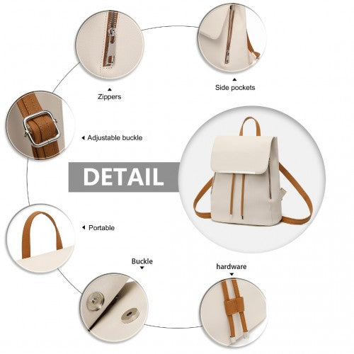 Miss Lulu BPM2427 beige and brown backpack – detail view 7