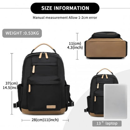 BPM2431 - Miss Lulu Stylish Backpack with Laptop Sleeve and Multiple Pockets and Trolley Sleeve - Black And Apricot