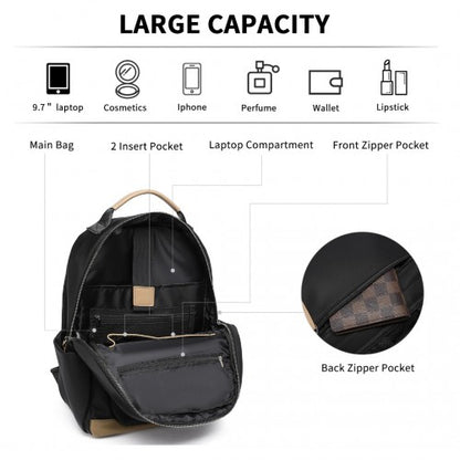 BPM2431 - Miss Lulu Stylish Backpack with Laptop Sleeve and Multiple Pockets and Trolley Sleeve - Black And Apricot