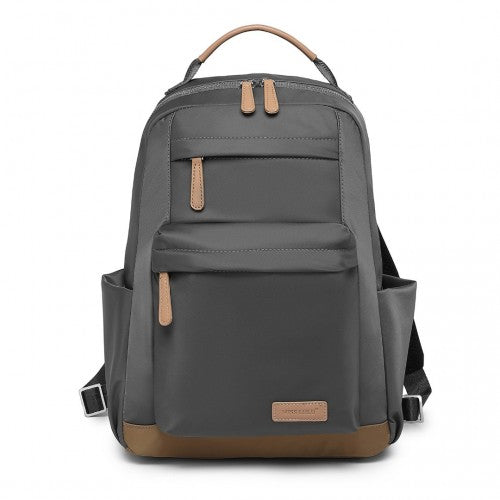BPM2431 - Miss Lulu Stylish Women’s Backpack with Laptop Sleeve and Multiple Pockets and Trolley Sleeve - Grey And Apricot