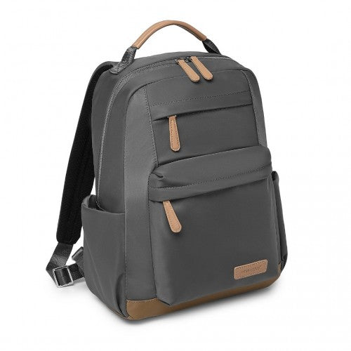 BPM2431 - Miss Lulu Stylish Women’s Backpack with Laptop Sleeve and Multiple Pockets and Trolley Sleeve - Grey And Apricot