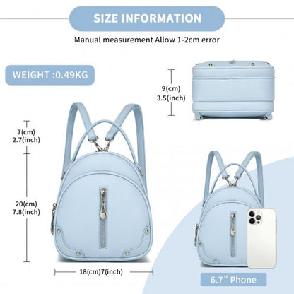 BPM2450 - Miss Lulu Convertible Mini Backpack for Women - PU Leather 3-in-1 Small Handbag, Crossbody Bag & Shoulder Backpack - Blue