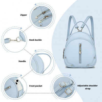 BPM2450 - Miss Lulu Convertible Mini Backpack for Women - PU Leather 3-in-1 Small Handbag, Crossbody Bag & Shoulder Backpack - Blue