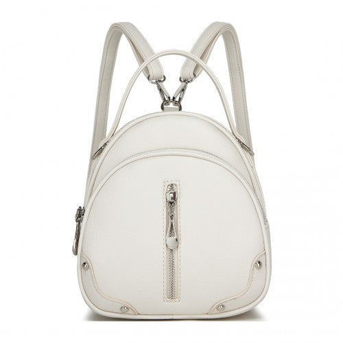 BPM2450 - Miss Lulu Convertible Mini Backpack for Women - PU Leather 3-in-1 Small Handbag, Crossbody Bag & Shoulder Backpack - Beige