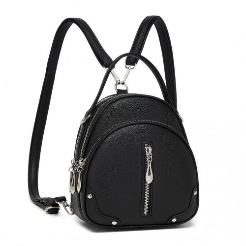 BPM2450 - Miss Lulu Convertible Mini Backpack for Women - PU Leather 3-in-1 Small Handbag, Crossbody Bag & Shoulder Backpack - Black