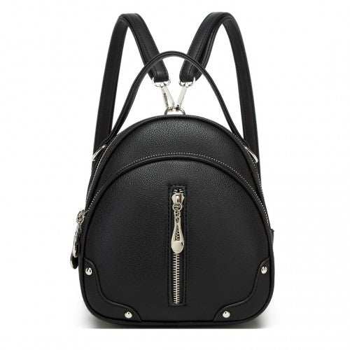 BPM2450 - Miss Lulu Convertible Mini Backpack for Women - PU Leather 3-in-1 Small Handbag, Crossbody Bag & Shoulder Backpack - Black