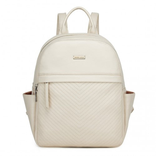 BPM2452 - Miss Lulu Stylish PU Leather Backpack with Anti-Theft Back Zipper for Work, Travel & Daily Use - Beige
