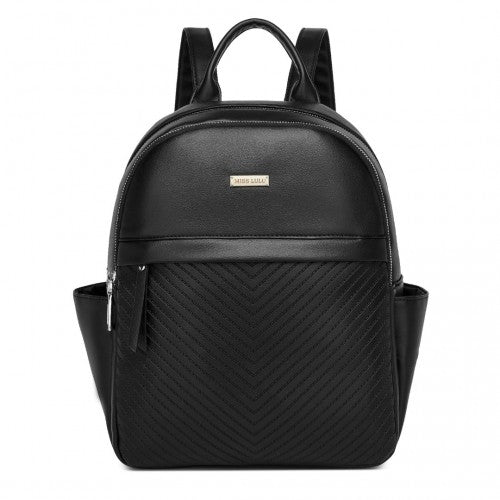 BPM2452 - Miss Lulu Stylish PU Leather Backpack with Anti-Theft Back Zipper for Work, Travel & Daily Use - Black