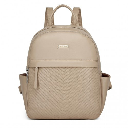 BPM2452 - Miss Lulu Stylish PU Leather Backpack with Anti-Theft Back Zipper for Work, Travel & Daily Use - Khaki