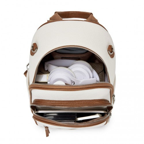 BPM2453 - Miss Lulu PU Leather Convertible Backpack Crossbody Bag - Lightweight Anti-Theft Daypack with Multiple Pockets - Beige