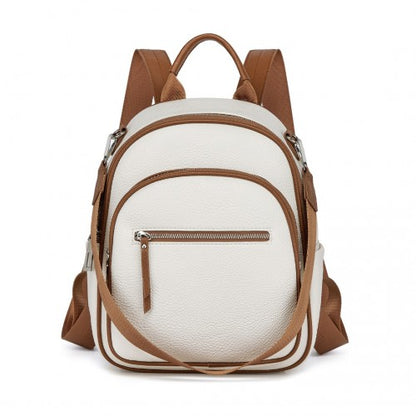 BPM2453 - Miss Lulu PU Leather Convertible Backpack Crossbody Bag - Lightweight Anti-Theft Daypack with Multiple Pockets - Beige