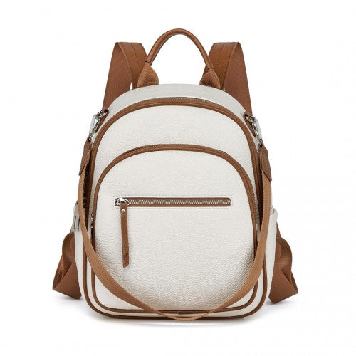 BPM2453 - Miss Lulu PU Leather Convertible Backpack Crossbody Bag - Lightweight Anti-Theft Daypack with Multiple Pockets - Beige