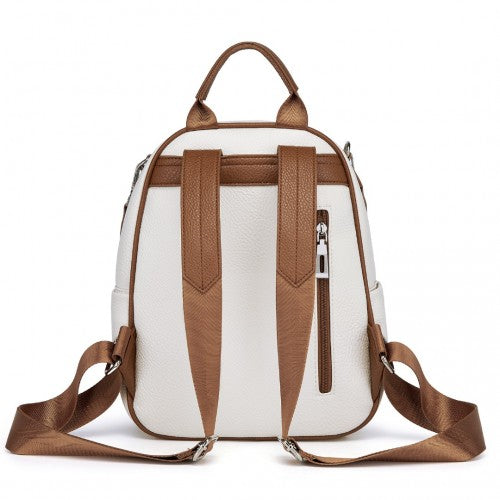 BPM2453 - Miss Lulu PU Leather Convertible Backpack Crossbody Bag - Lightweight Anti-Theft Daypack with Multiple Pockets - Beige