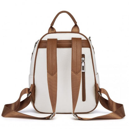 BPM2453 - Miss Lulu PU Leather Convertible Backpack Crossbody Bag - Lightweight Anti-Theft Daypack with Multiple Pockets - Beige