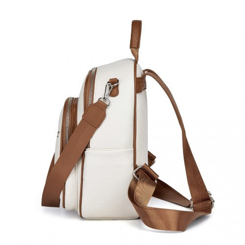 BPM2453 - Miss Lulu PU Leather Convertible Backpack Crossbody Bag - Lightweight Anti-Theft Daypack with Multiple Pockets - Beige