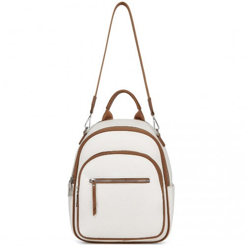 BPM2453 - Miss Lulu PU Leather Convertible Backpack Crossbody Bag - Lightweight Anti-Theft Daypack with Multiple Pockets - Beige