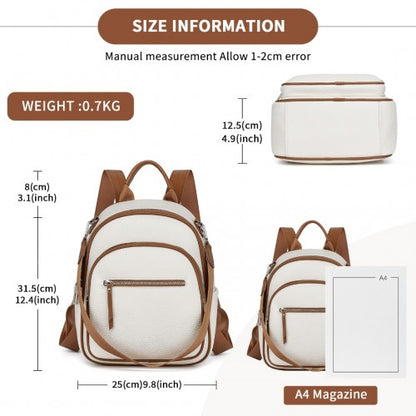 BPM2453 - Miss Lulu PU Leather Convertible Backpack Crossbody Bag - Lightweight Anti-Theft Daypack with Multiple Pockets - Beige