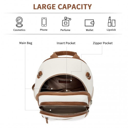 BPM2453 - Miss Lulu PU Leather Convertible Backpack Crossbody Bag - Lightweight Anti-Theft Daypack with Multiple Pockets - Beige