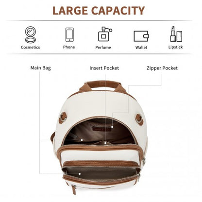 BPM2453 - Miss Lulu PU Leather Convertible Backpack Crossbody Bag - Lightweight Anti-Theft Daypack with Multiple Pockets - Beige