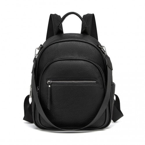 BPM2453 - Miss Lulu PU Leather Convertible Backpack Crossbody Bag - Lightweight Anti-Theft Daypack with Multiple Pockets - Black