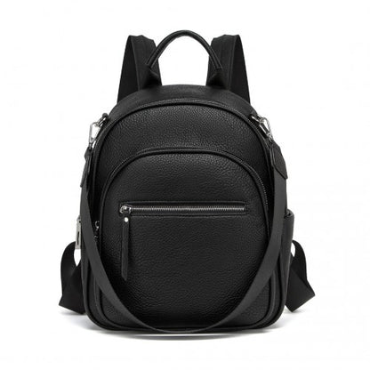 BPM2453 - Miss Lulu PU Leather Convertible Backpack Crossbody Bag - Lightweight Anti-Theft Daypack with Multiple Pockets - Black