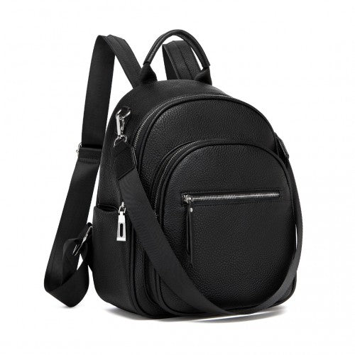 BPM2453 - Miss Lulu PU Leather Convertible Backpack Crossbody Bag - Lightweight Anti-Theft Daypack with Multiple Pockets - Black