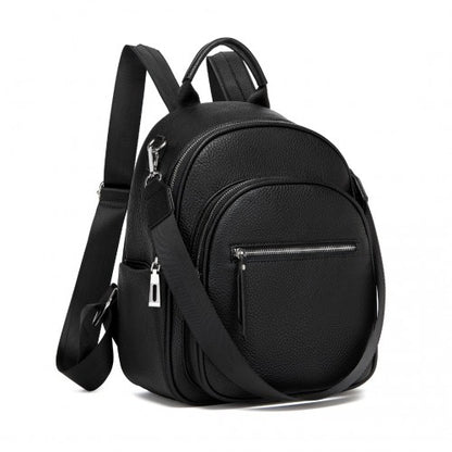 BPM2453 - Miss Lulu PU Leather Convertible Backpack Crossbody Bag - Lightweight Anti-Theft Daypack with Multiple Pockets - Black