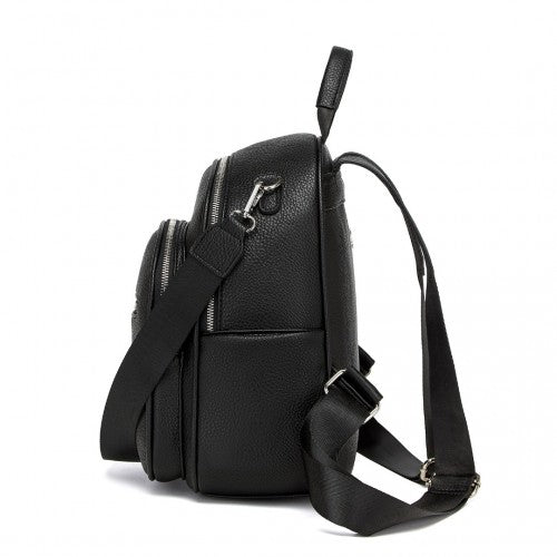 BPM2453 - Miss Lulu PU Leather Convertible Backpack Crossbody Bag - Lightweight Anti-Theft Daypack with Multiple Pockets - Black