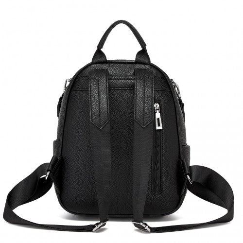 BPM2453 - Miss Lulu PU Leather Convertible Backpack Crossbody Bag - Lightweight Anti-Theft Daypack with Multiple Pockets - Black